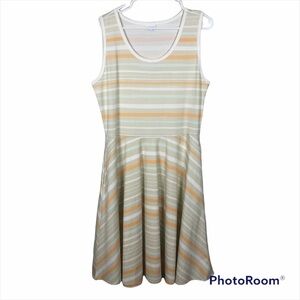 LuLa roe Women’s tan‎ and cream striped summer dress with pockets Size XL